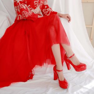 Women's High Heel Chunky Pumps with Rhinestone and Platform