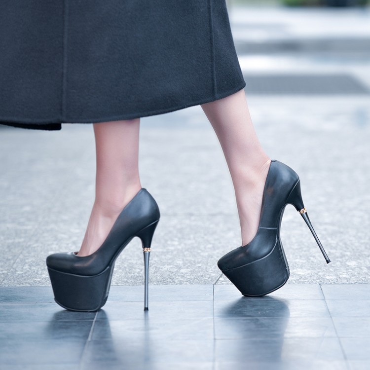 Women's Fashion Flat Shoes - Round Toe Super High Stiletto Heel with Platform - Image 2