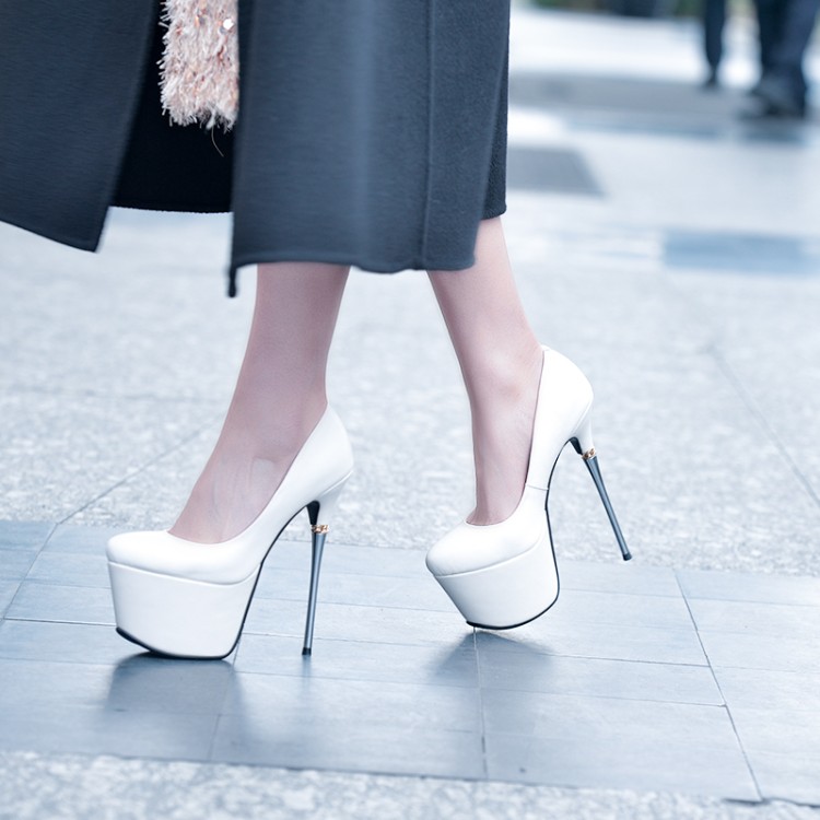 Women's Fashion Flat Shoes - Round Toe Super High Stiletto Heel with Platform - Image 3