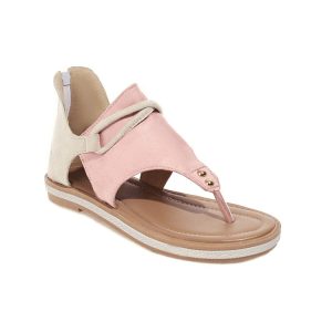 Sweet Low-Top Flat Sandals with Color Block and Metal Studs