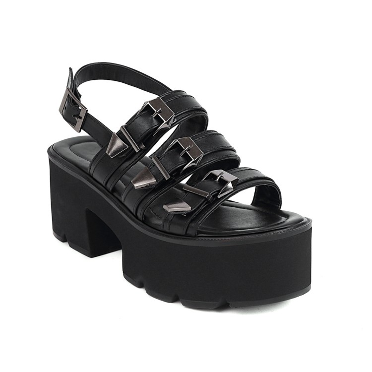 Women's Platform Sandals with Metal Decoration and Ankle Strap