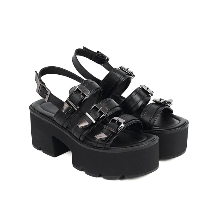Women's Platform Sandals with Metal Decoration and Ankle Strap - Image 3