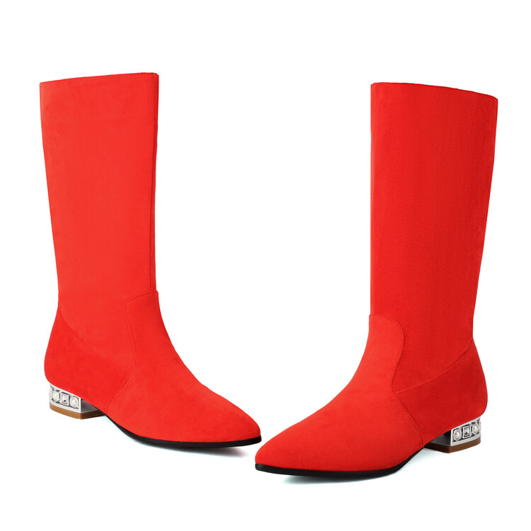 Fashion Ankle Boots with Rhinestone Metal Decoration Low Chunky Heel Pointed Toe Back Zip - Image 5