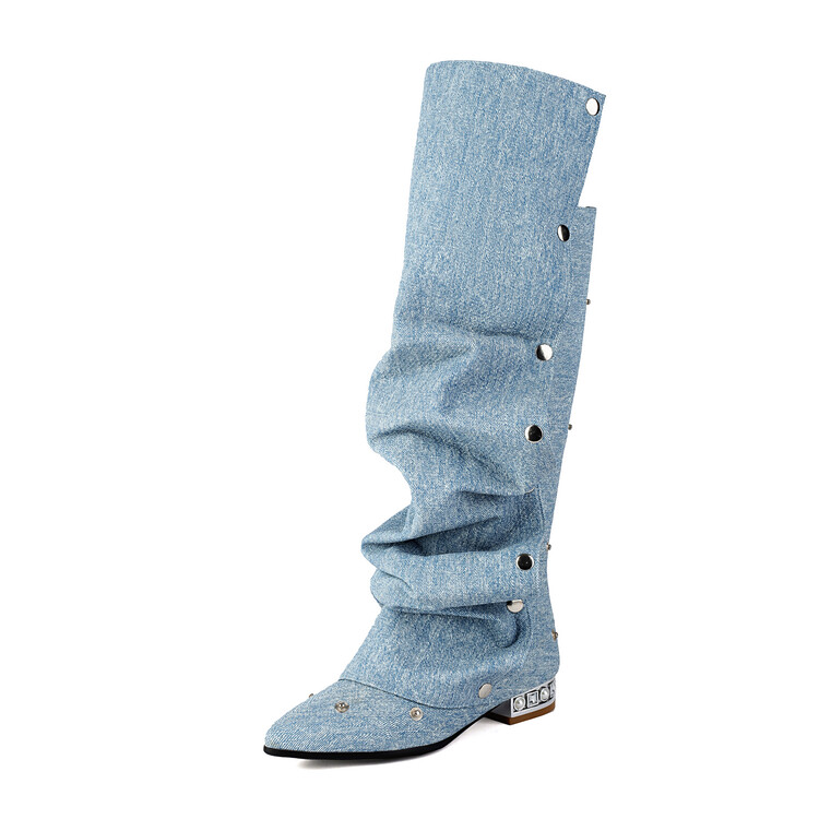 Fashion High Shaft Boots with Rhinestone Metal Decoration - Image 5