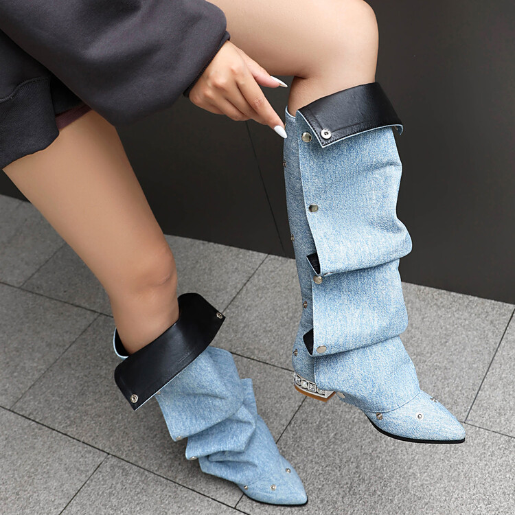 Fashion High Shaft Boots with Rhinestone Metal Decoration