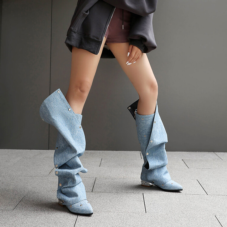 Fashion High Shaft Boots with Rhinestone Metal Decoration - Image 3
