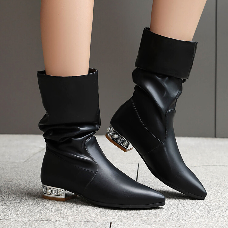 Fashion Pointed Toe Ankle Boots with Metal Decoration - Image 2