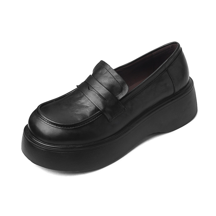 Women's Leather Loafers with Rubber Sole and Round Toe - Style k.html - Image 5